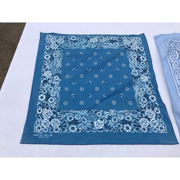 Vtg USA Hankie Bandana Handkerchief Western Rockabilly Kerchief Turquoise Blue - Picture 13 of 15